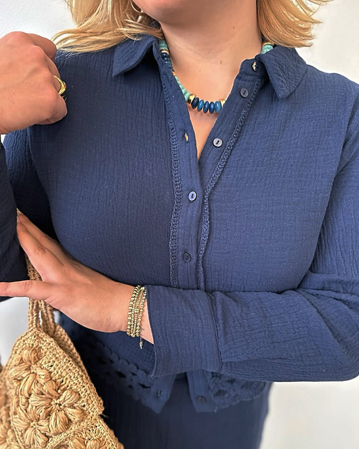 Cleo Gauze Button Down with Lace Hemlinebutton down shirt