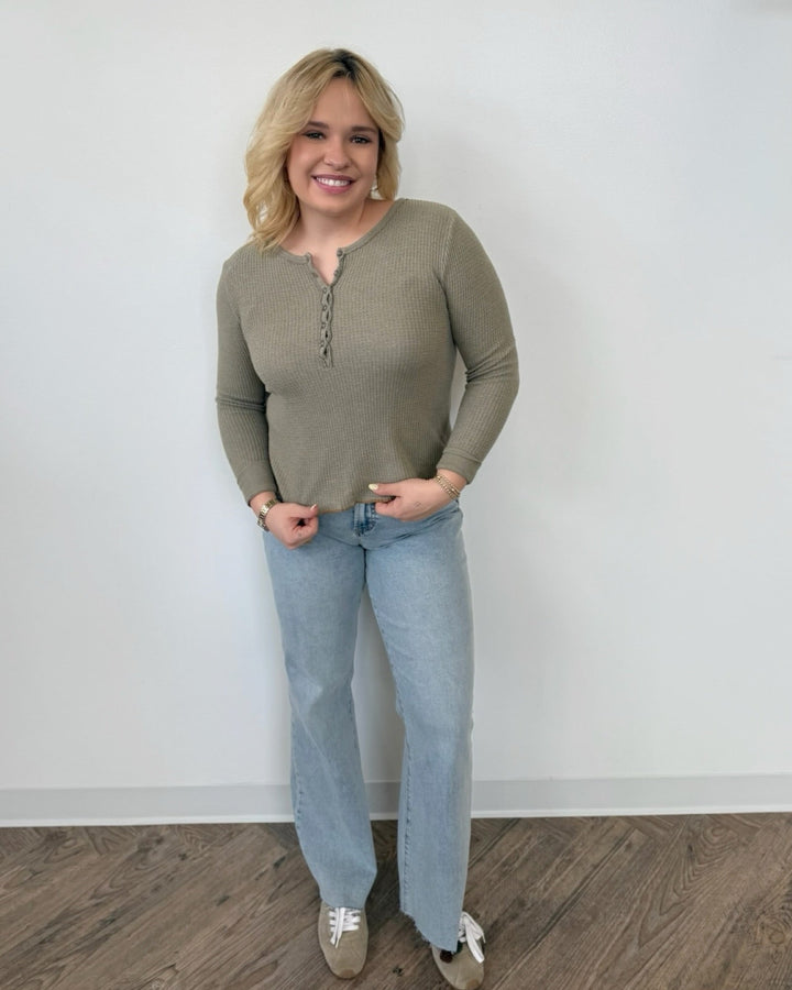 Colbie Long Sleeve Waffle Knit Henleylong sleeve top
