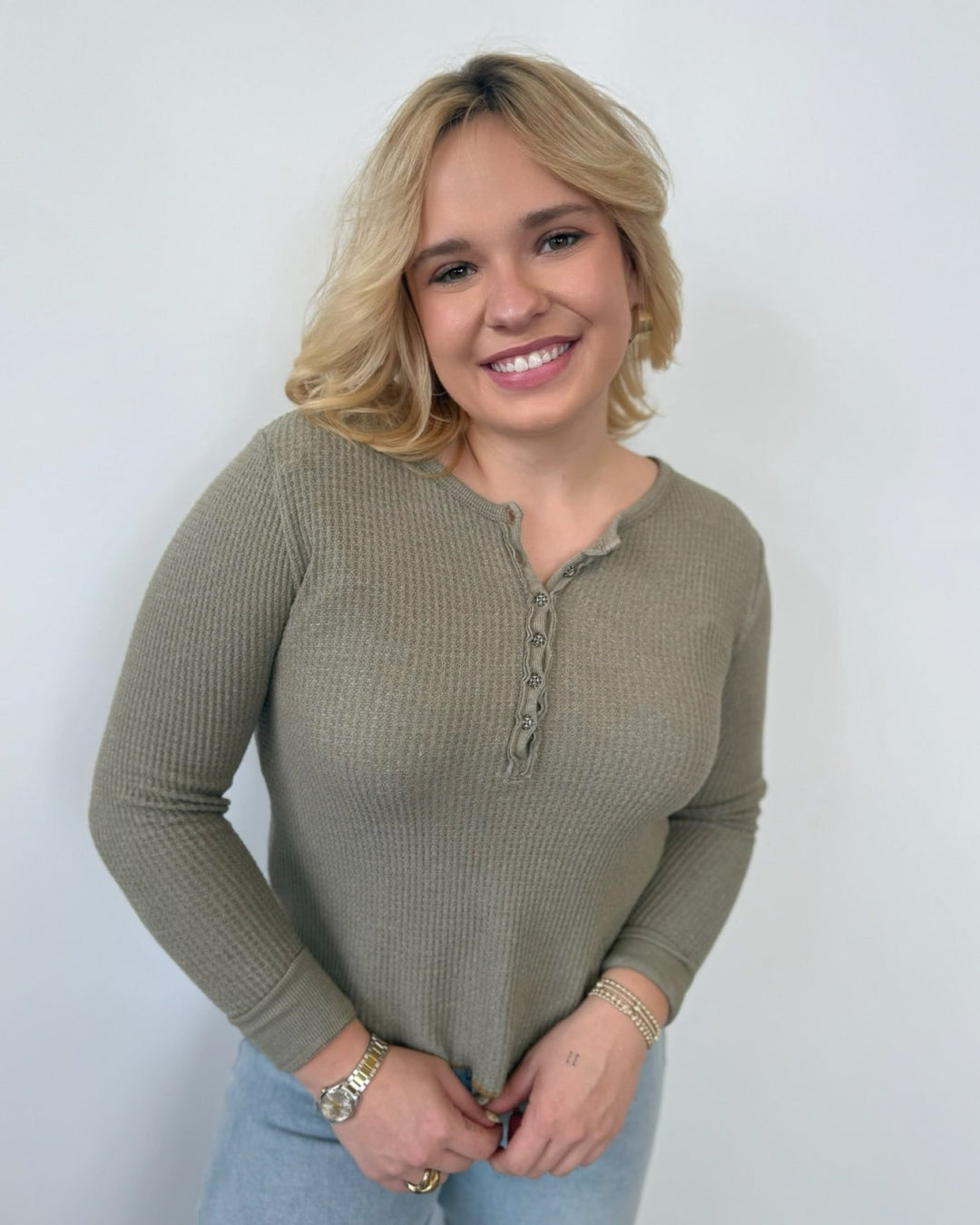 Colbie Long Sleeve Waffle Knit Henleylong sleeve top