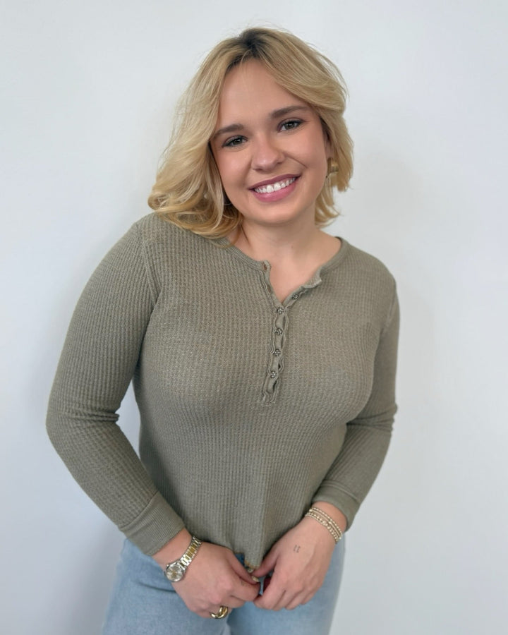 Colbie Long Sleeve Waffle Knit Henleylong sleeve top