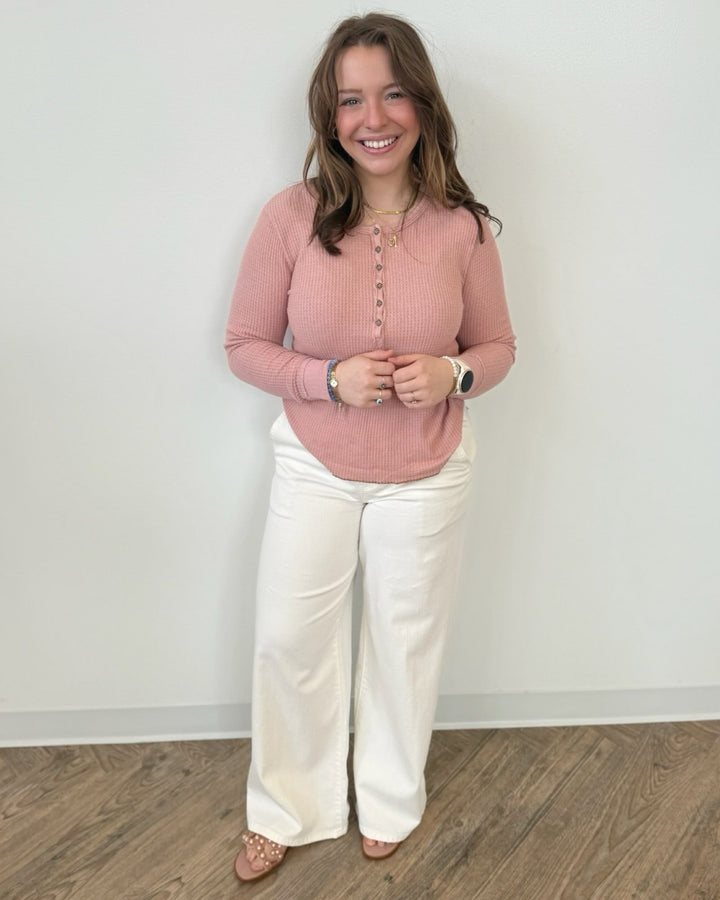 Colbie Long Sleeve Waffle Knit Henleylong sleeve top