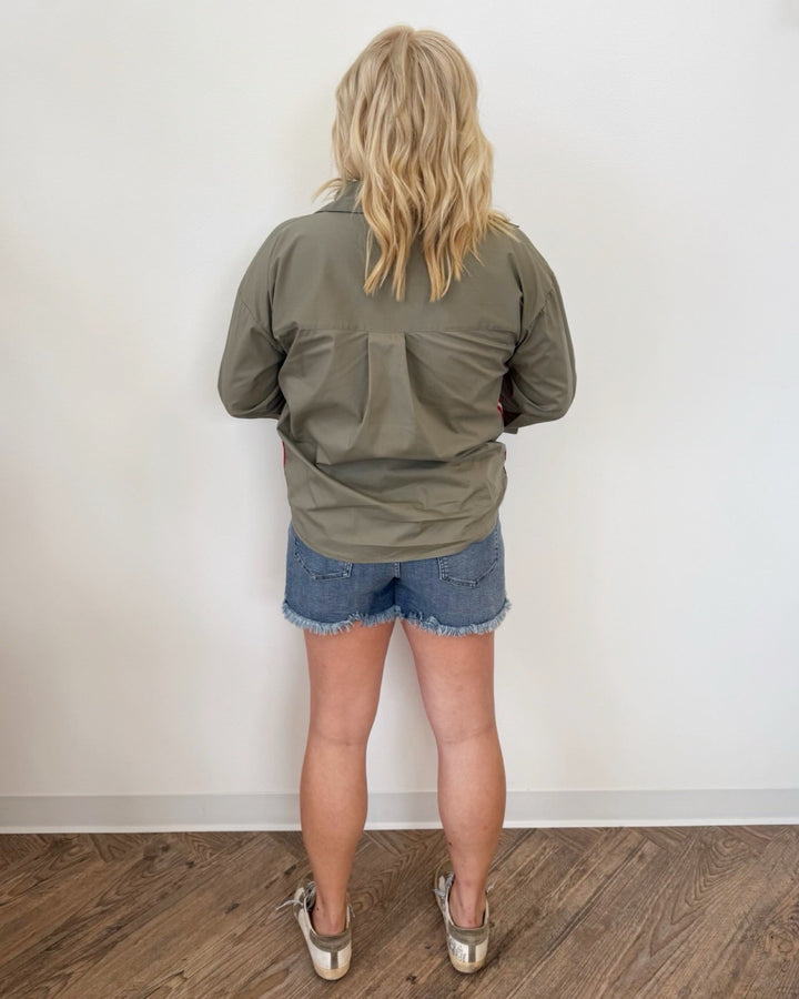 Colette Sporty Button Down Top with Stripe DetailTop