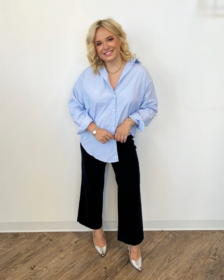 Connor Striped Poplin Top with RhinestonesTop