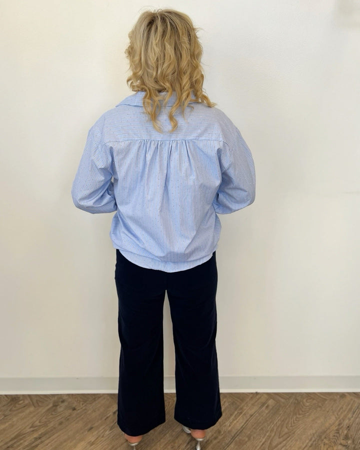 Connor Striped Poplin Top with RhinestonesTop