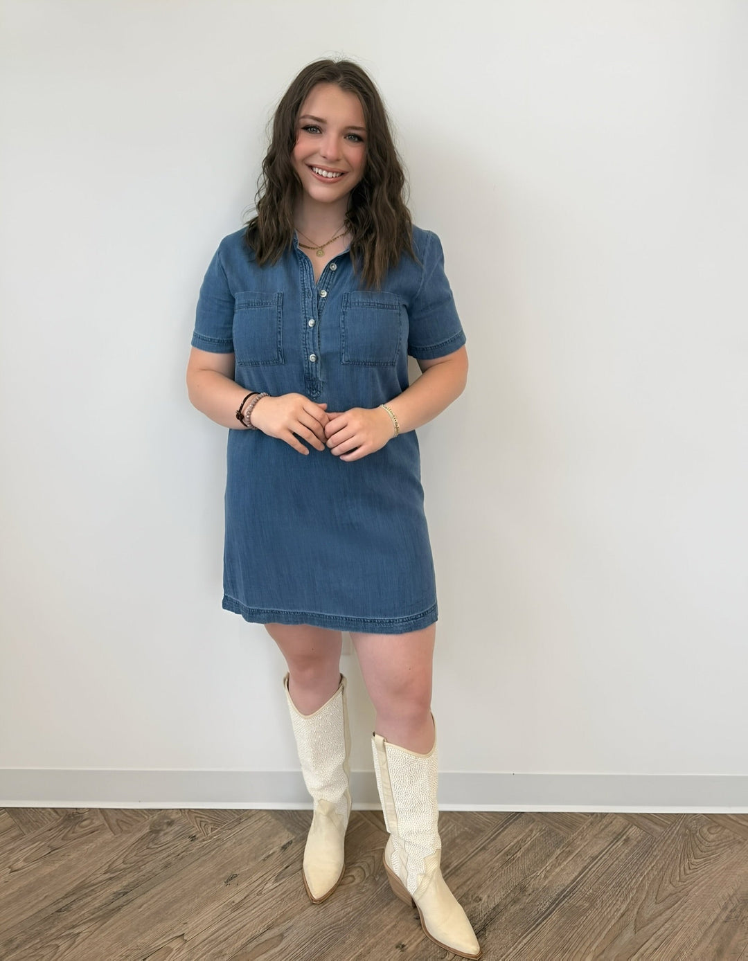 Copper Short Sleeve Denim DressMini Dress