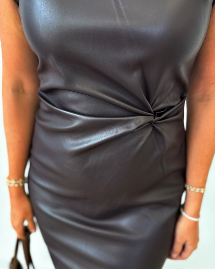 Cortez Short Sleeve Faux Leather Midi DressDress