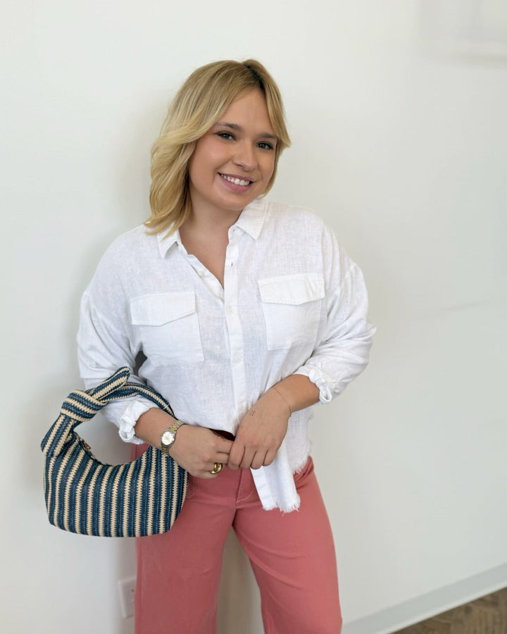 Dear John Adrianna Button Down Shirt with Fray Hembutton down shirt