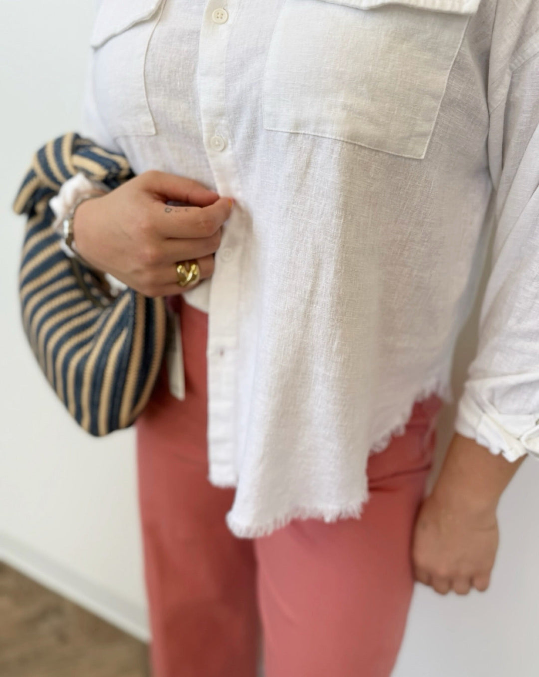Dear John Adrianna Button Down Shirt with Fray Hembutton down shirt