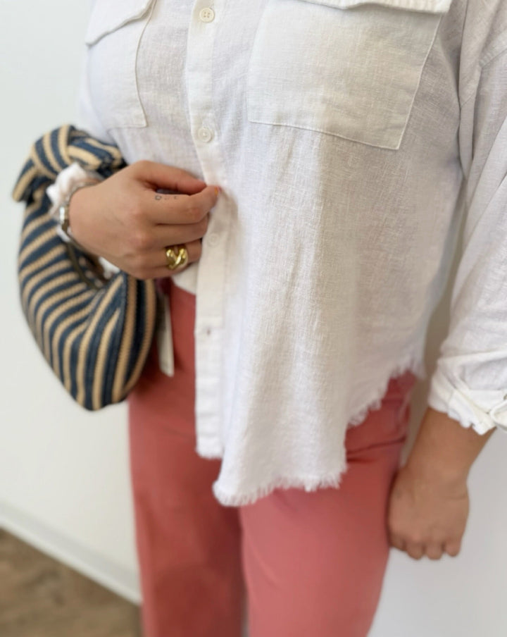 Dear John Adrianna Button Down Shirt with Fray Hembutton down shirt
