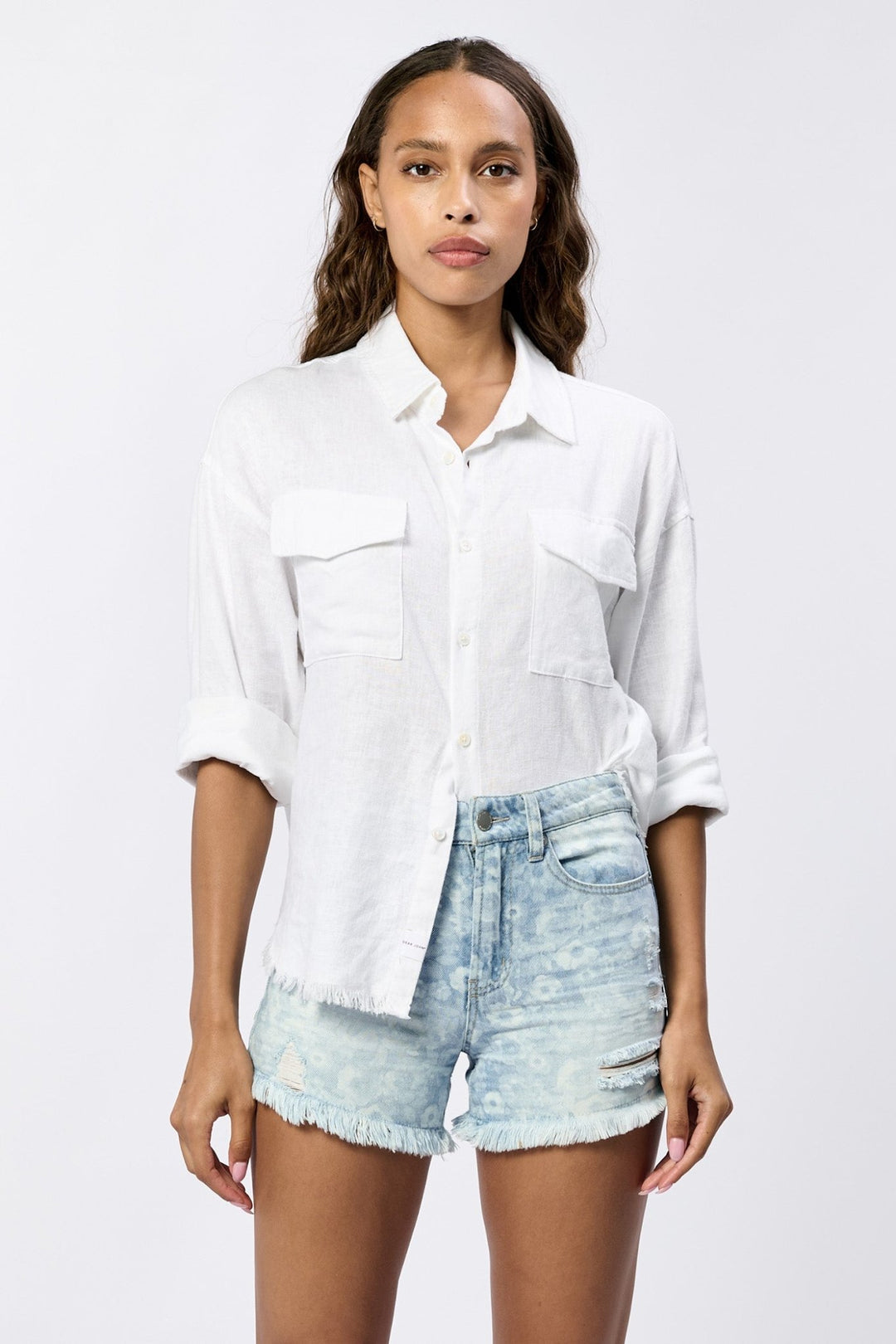 Dear John Adrianna Button Down Shirt with Fray Hembutton down shirt