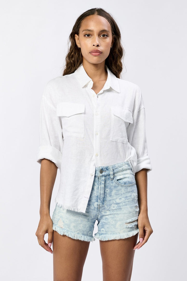 Dear John Adrianna Button Down Shirt with Fray Hembutton down shirt