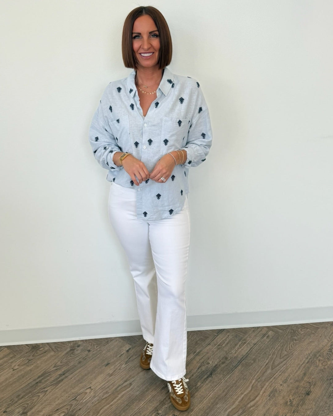 Dear John Adrianna Top with Embroiderybutton down shirt