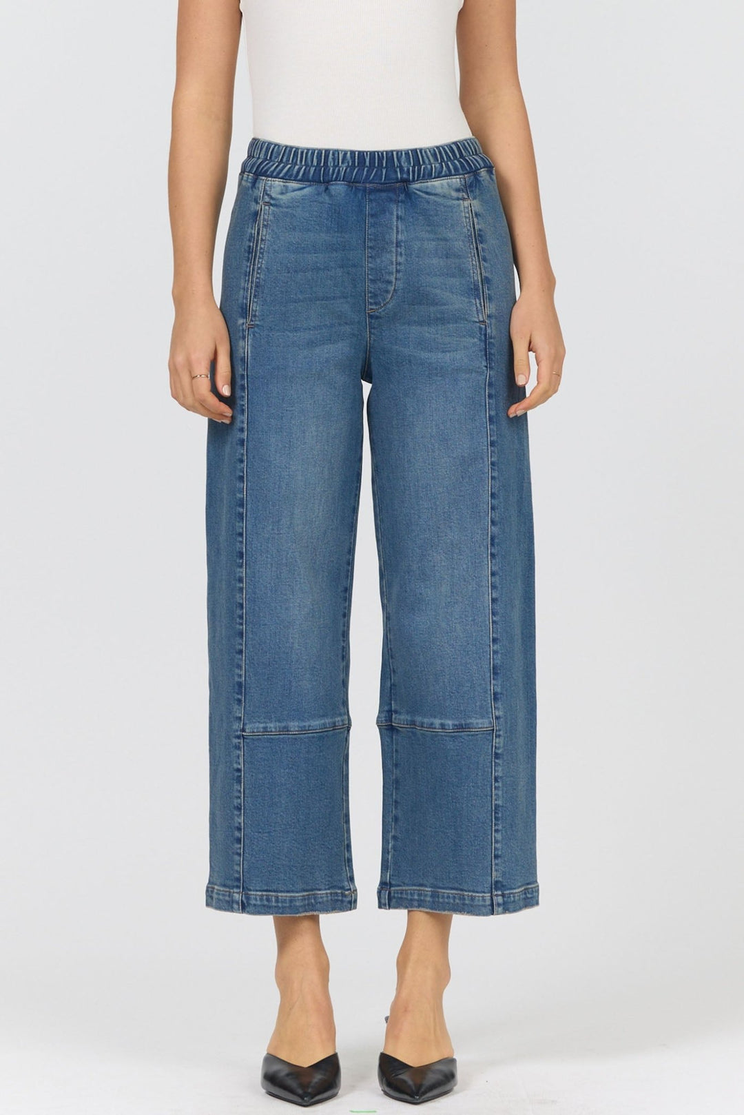 Dear John Della High Rise Pull on Jean with Tapered Legcropped denim