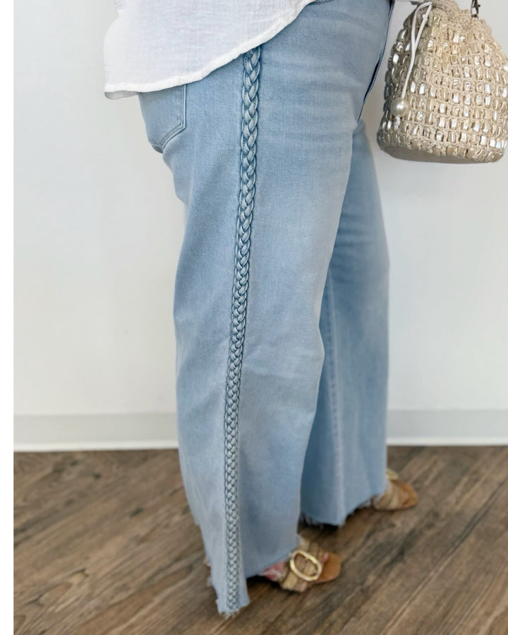 Dear John Fiona High Rise Wide Leg Jeans with Braided Seamwide leg jeans