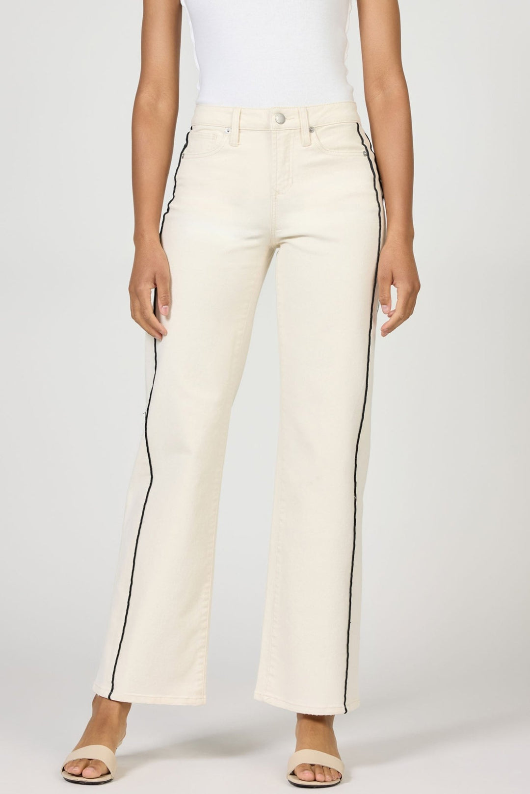 Dear John Taylor Mid High Rise Clean Hem Jean with Side Pipingstraight leg denim