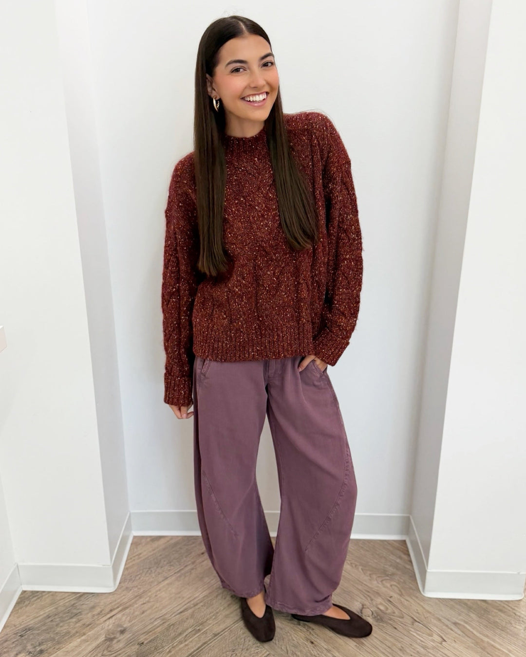 Dear John Yvette Mock Neck Sweater with Cable Knitlong sleeve knit