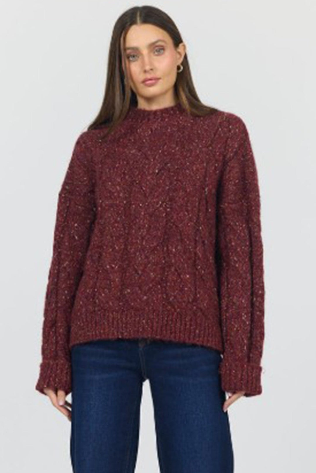Dear John Yvette Mock Neck Sweater with Cable Knitlong sleeve knit