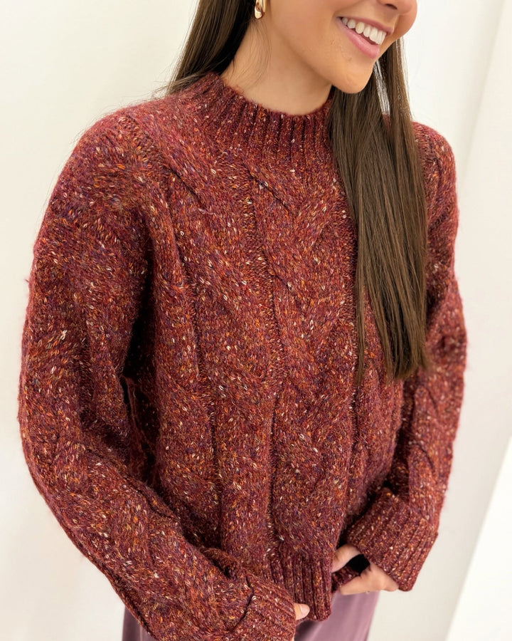 Dear John Yvette Mock Neck Sweater with Cable Knitlong sleeve knit