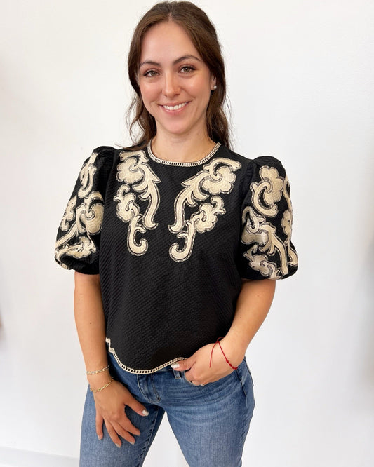 Dixie Puff Sleeve Top with Embrodiered DetailTop