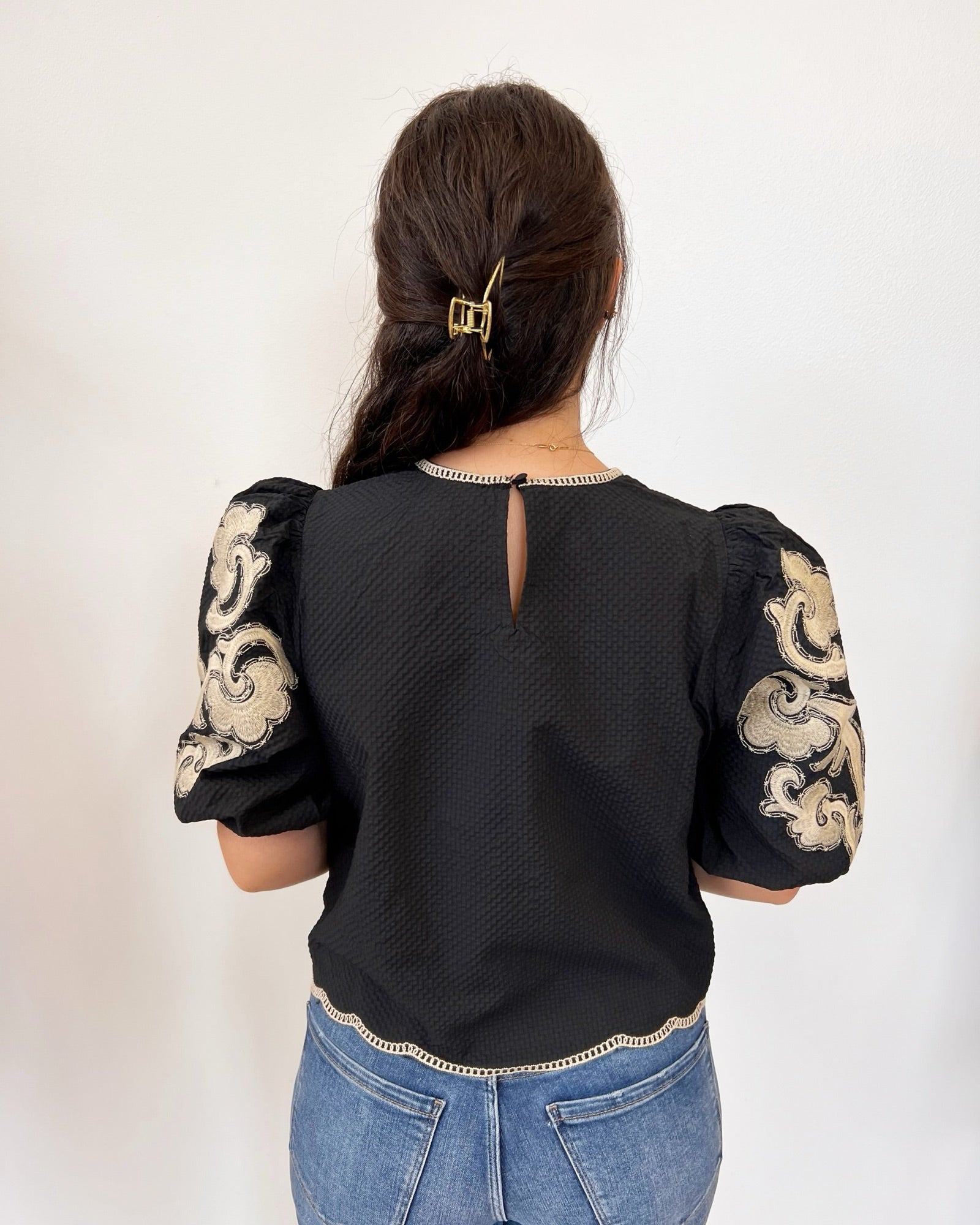 Dixie Puff Sleeve Top with Embrodiered DetailTop