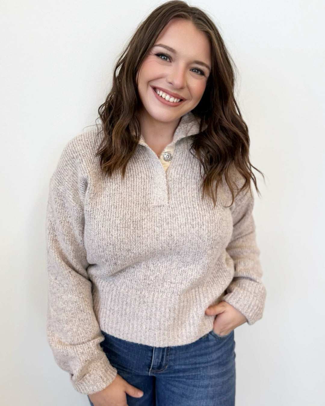 Elina Long Sleeve Knit Collared Pulloverpullover