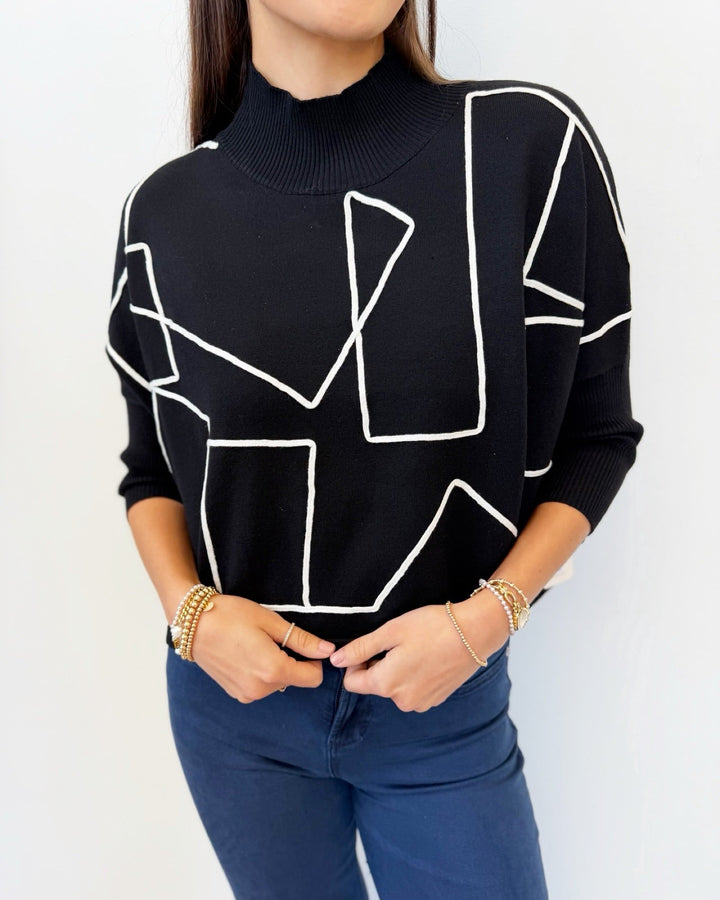 Ellis Abstract Stitched Mock Neckknit sweater