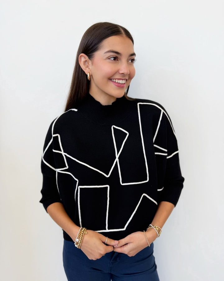 Ellis Abstract Stitched Mock Neckknit sweater
