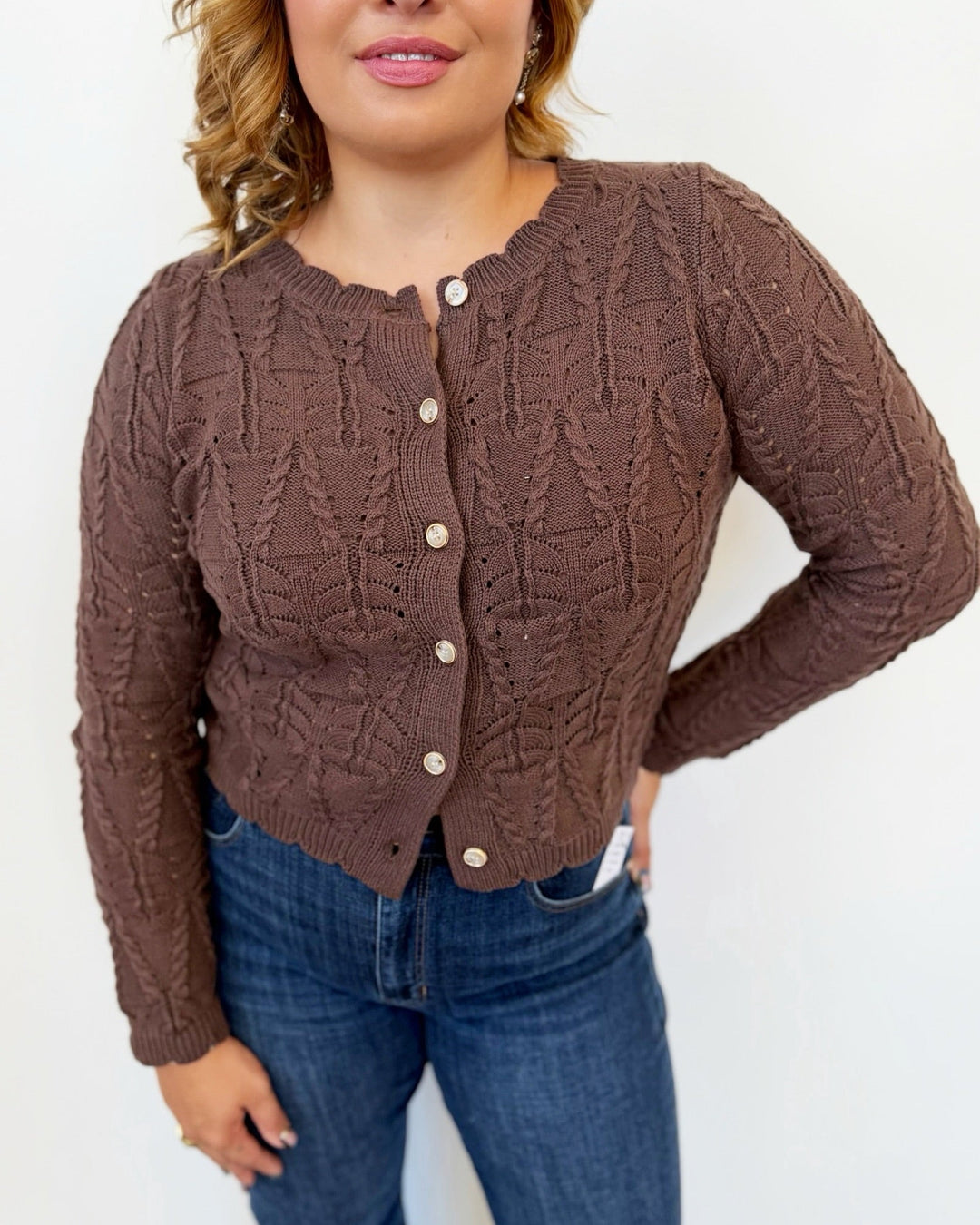 Ellis Pointelle Knit Long Sleeve Cardigancardigan