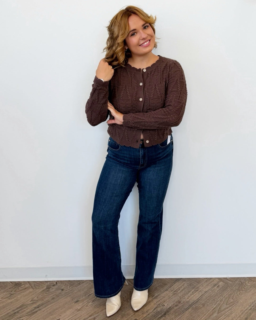 Ellis Pointelle Knit Long Sleeve Cardigancardigan