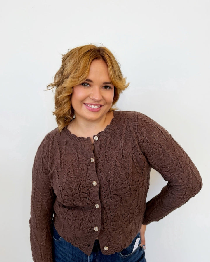 Ellis Pointelle Knit Long Sleeve Cardigancardigan