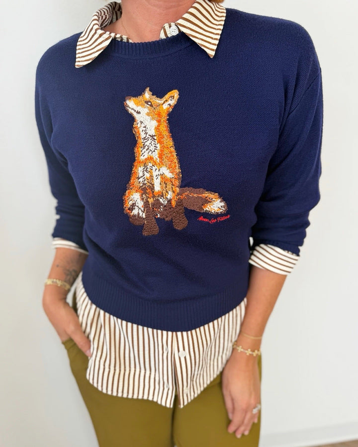Embroidered Fox Crew Neck Sweaterlong sleeve knit86805_NavyFox_S-1