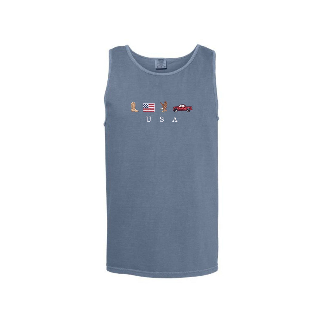 Embroidered USA Icons Comfort Colors Tank Top
