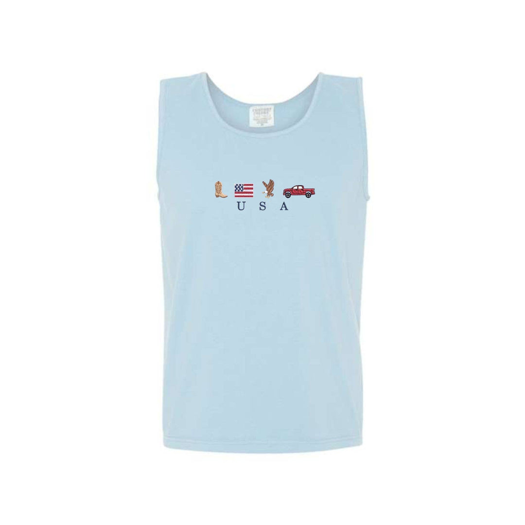 Embroidered USA Icons Comfort Colors Tank Top