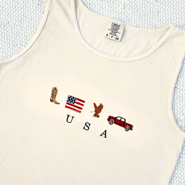 Embroidered USA Icons Comfort Colors Tank Top