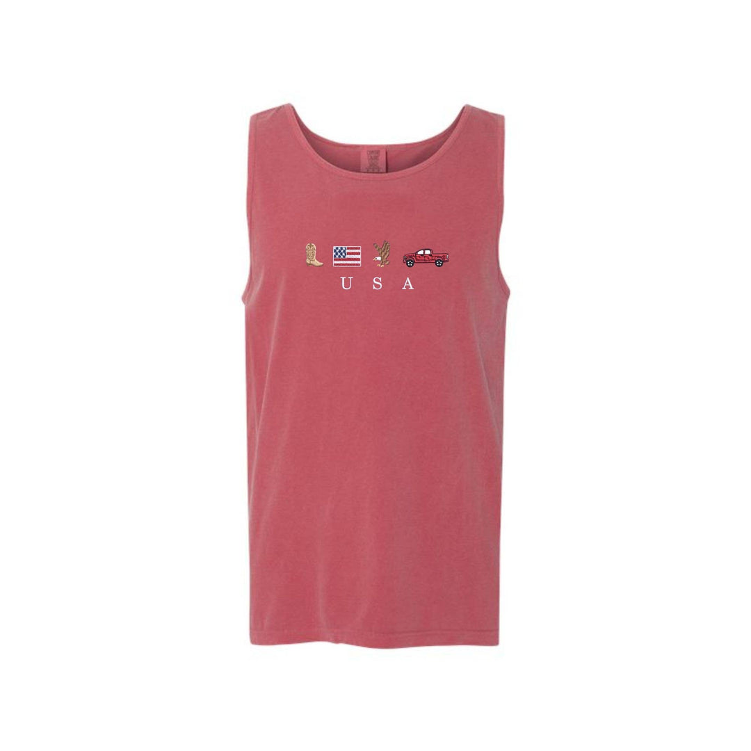 Embroidered USA Icons Comfort Colors Tank Top