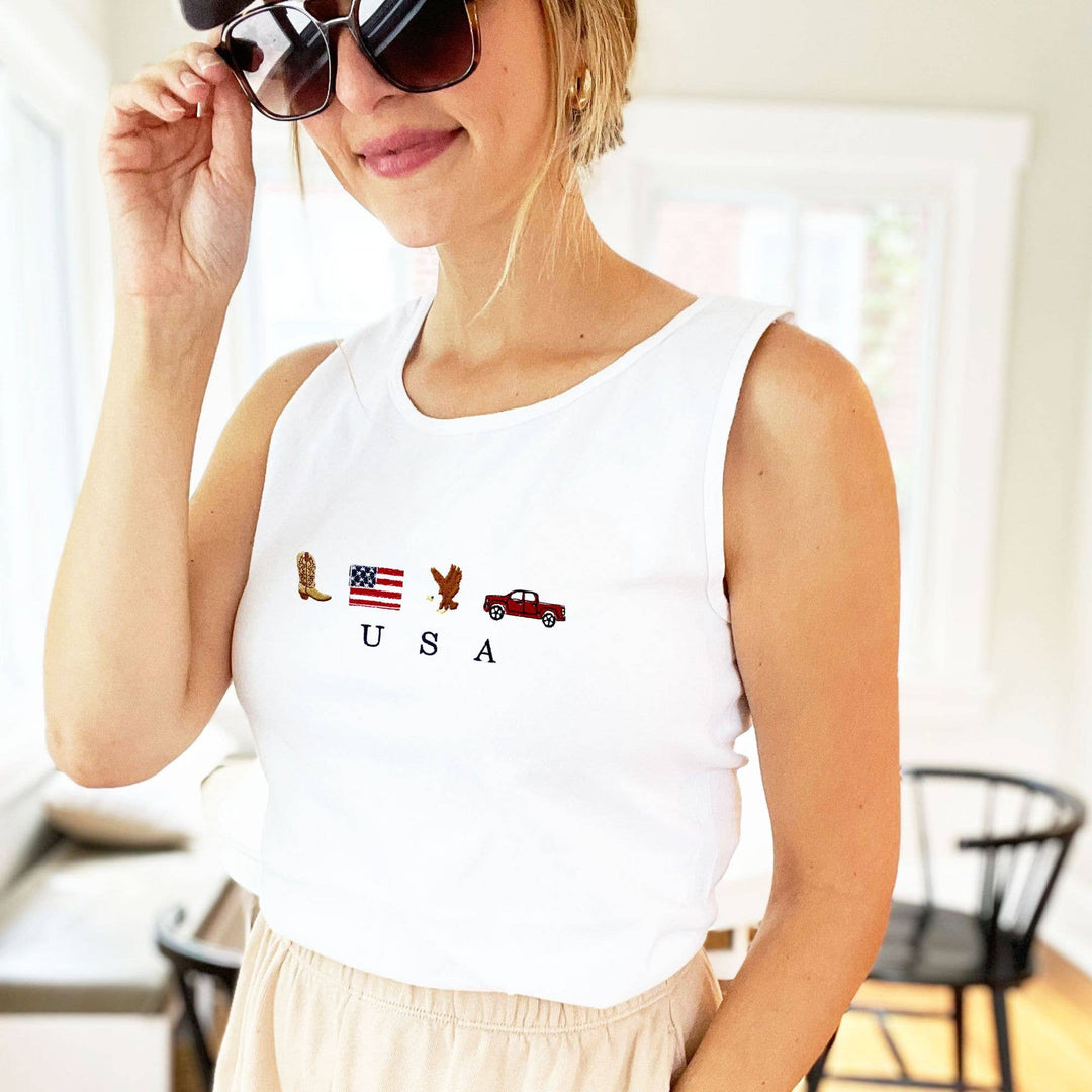 Embroidered USA Icons Comfort Colors Tank Top