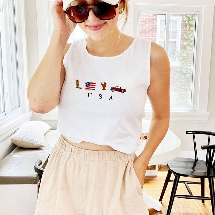 Embroidered USA Icons Comfort Colors Tank Top