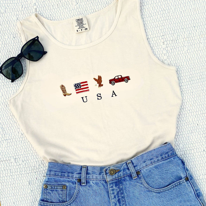 Embroidered USA Icons Comfort Colors Tank Top