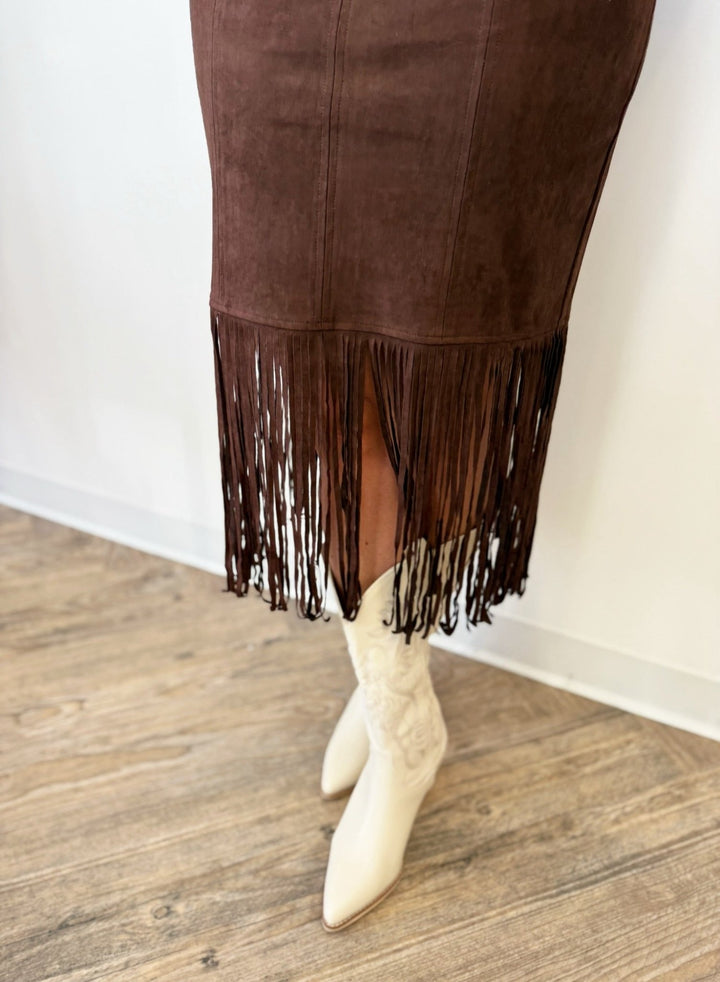Faith Midi Suede Fringe SkirtMidi Skirt