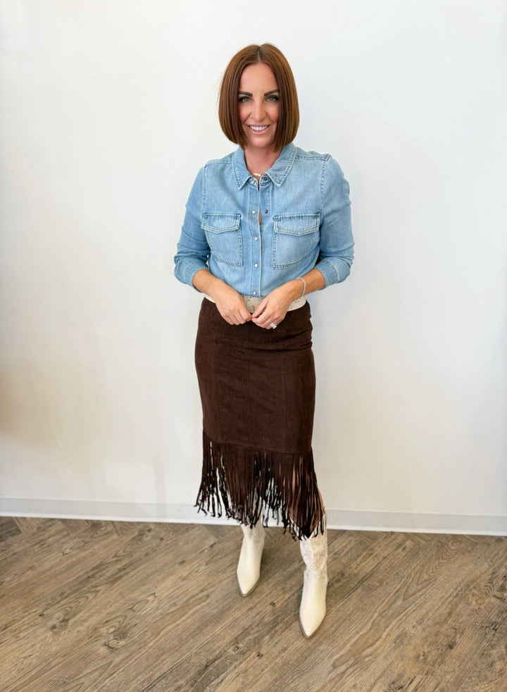 Faith Midi Suede Fringe SkirtMidi Skirt
