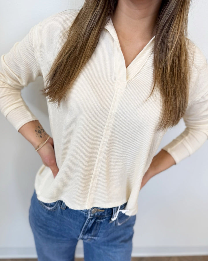 Felix Rib Knit Collared Toplong sleeve top