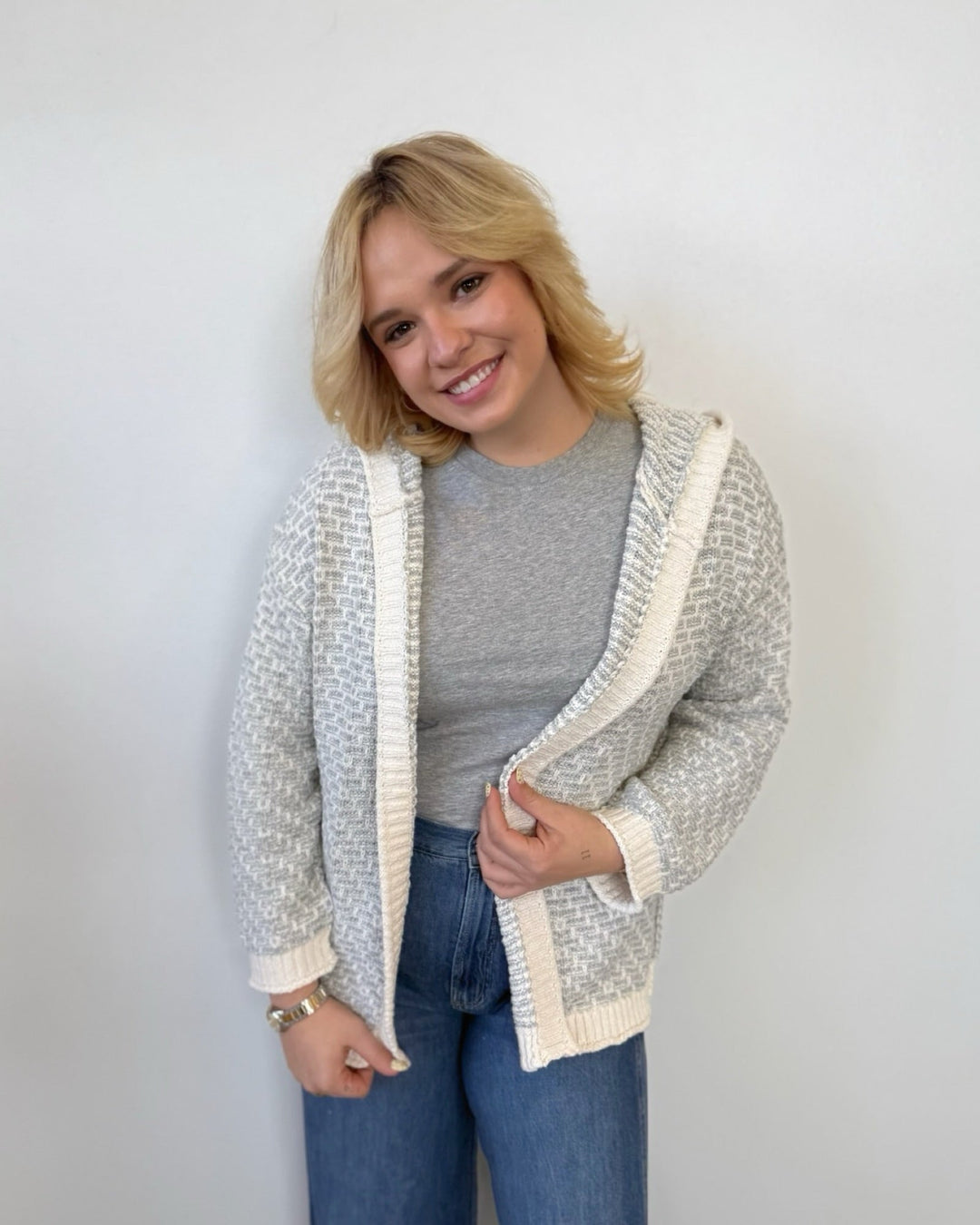 Florence Crosshatch Reversible Hooded Cardigancardigan