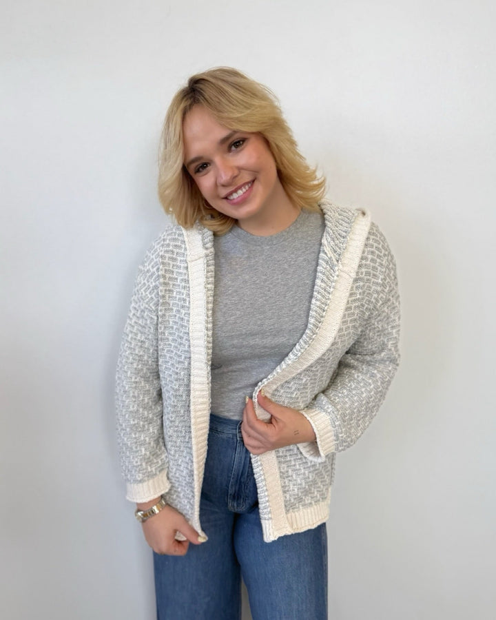 Florence Crosshatch Reversible Hooded Cardigancardigan