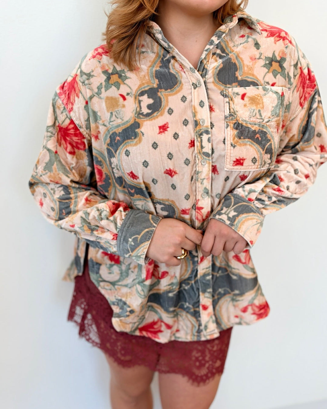 Free People Alexi Printed Velvet Shirtbutton down shirt