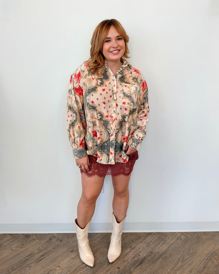 Free People Alexi Printed Velvet Shirtbutton down shirt