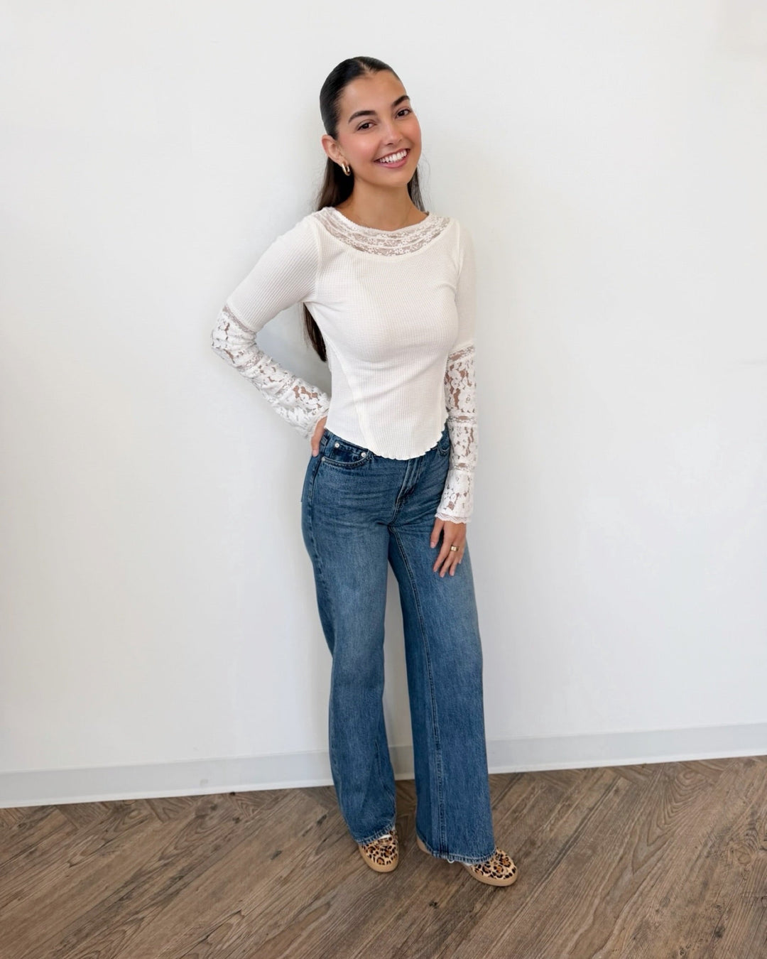 Free People Amber Lace Cufflong sleeve top