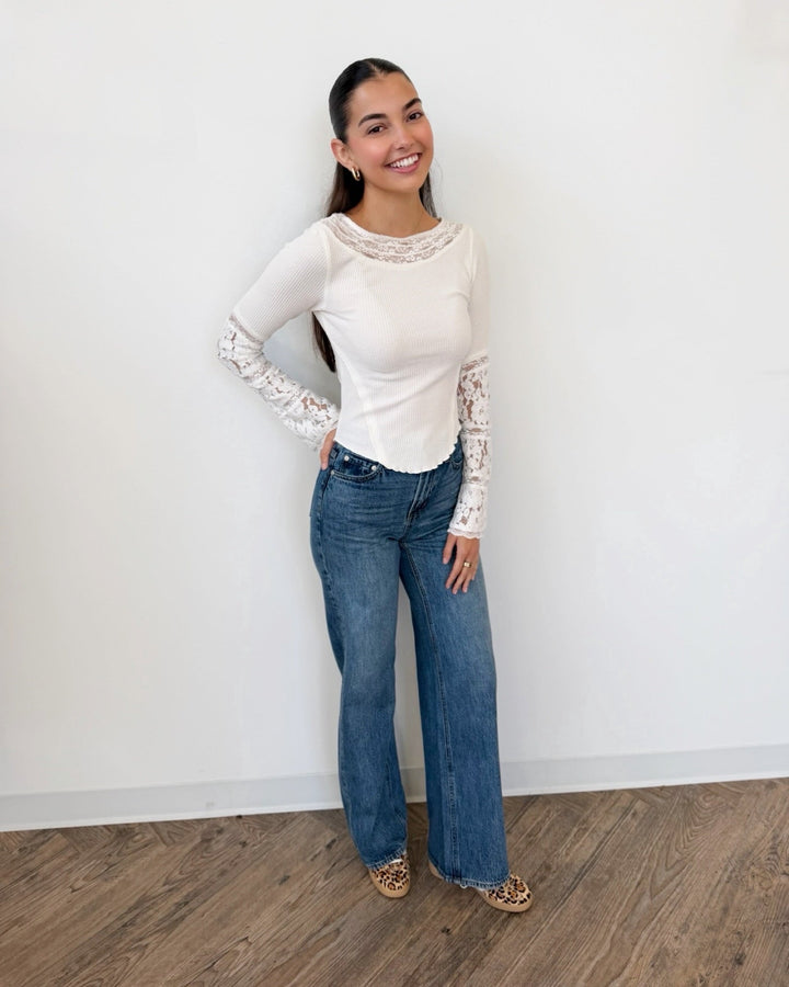 Free People Amber Lace Cufflong sleeve top