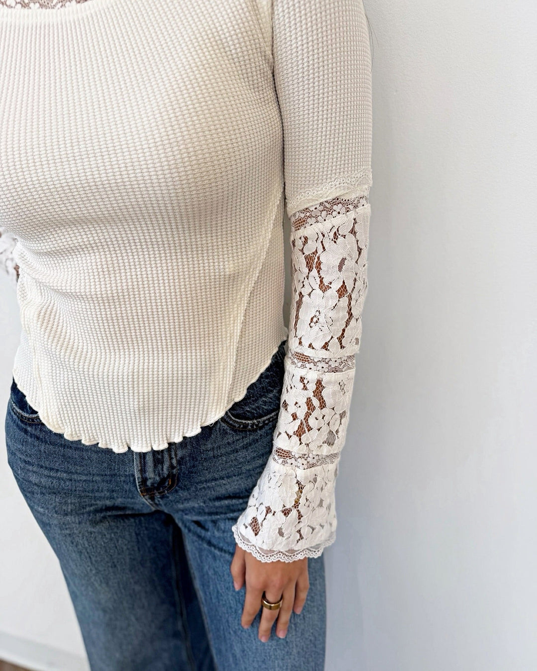 Free People Amber Lace Cufflong sleeve top