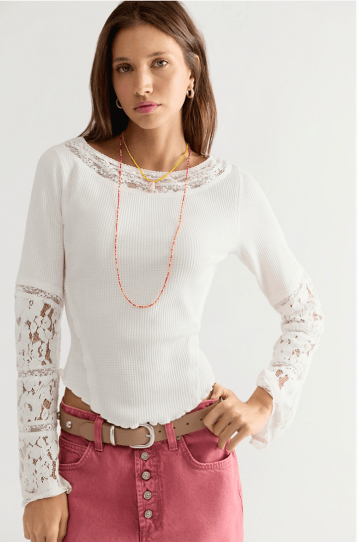 Free People Amber Lace Cufflong sleeve top