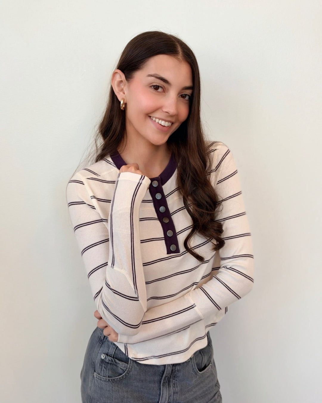 Free People Cool Down Striped Crewlong sleeve top